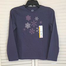 Wonder Nation Girls Gray Long Sleeve Crew Neck Snowflake Graphic Tee Size 10-12
