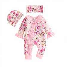 Preemie Baby Girl Announcement Rompers Outfit - New Born Pink Flower Going Ho...