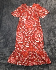 Rhode X Target Size 16 Red Floral Linen Rayon Midi Dress Flutter SleevesSm.Flaw