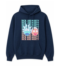 Rick and Morty Repeat Navy Hoodie Cartoon Graphic Pullover Sweatshirt Licensed