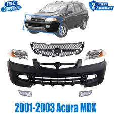 Front Bumper Cover Primed& Fog Lights +Headlights Pair  For 2001-2003 Acura MDX