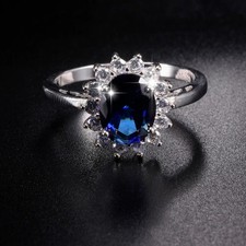 2CT Oval Lab-Created Blue Sapphire Diamond Engagement Ring 14K White Gold Plated