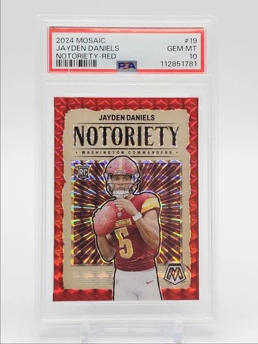 JAYDEN DANIELS 2024 MOSAIC NOTORIETY ROOKIE RED MOSAIC RC PSA 10 Q6438