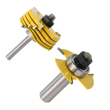 2Pcs Tongue &Groove Router Bit 1/4" 1/2" Shank 3 Teeth Adjustable T Shape Bits