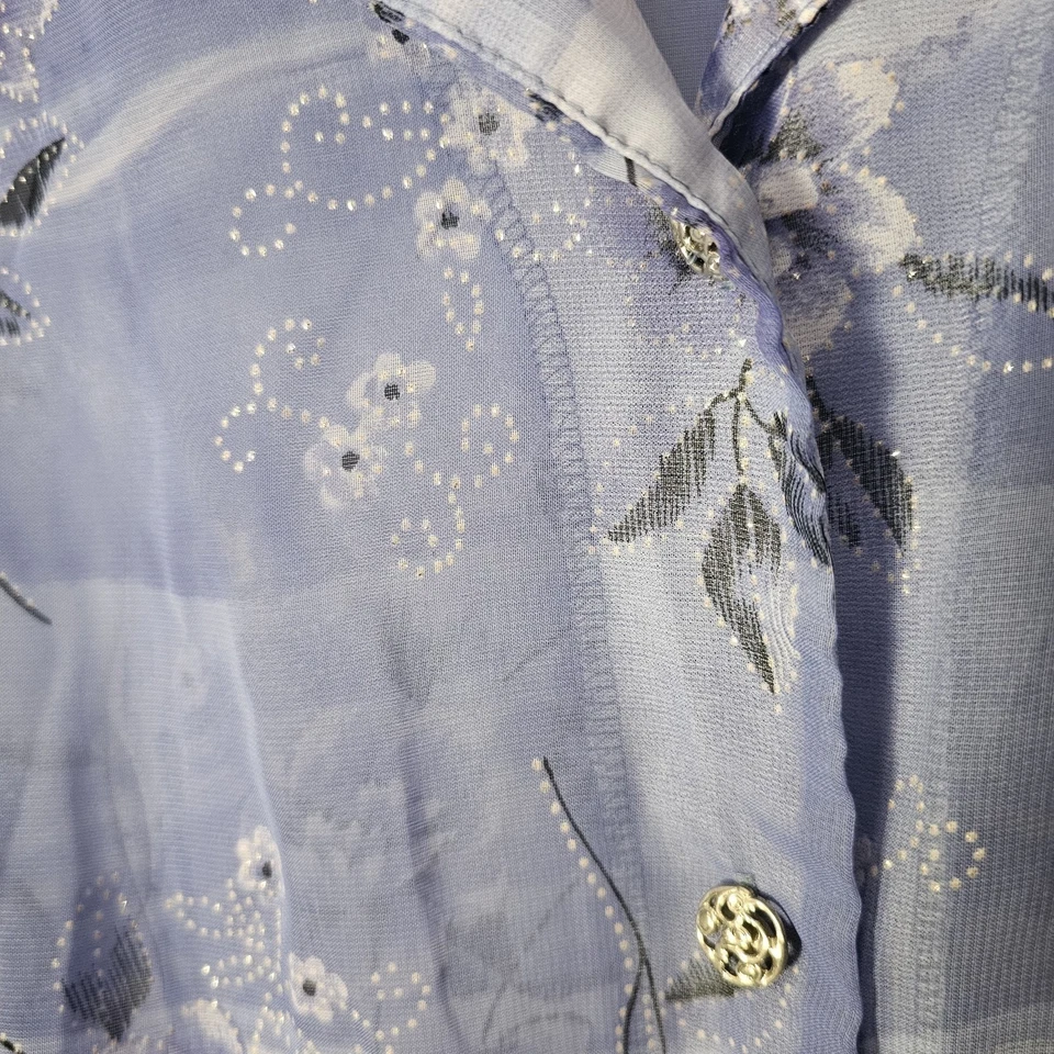 Blusa Miss Dorby Botón Talla 1X/2X Púrpura Multi Transparente Floral Manga Corta Foto 3 de 4
