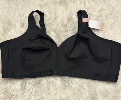 Cacique 54DD Bra Black Unlined Full Coverage No Wire Back Close Wireless NEW