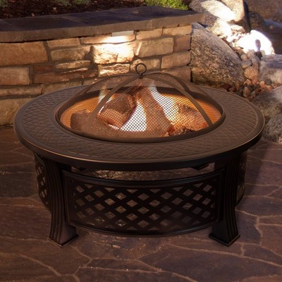 Fire Pit Set, Wood Burning Pit  Spark Screen  Log Poker 32 Inch Round
