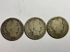 Lot of 3 Barber Half Dollar Coins, 1900, 1900-O, 1900-S, 90% Silver