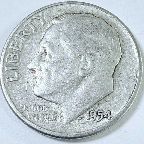 1954 Roosevelt 10c Dime 90% Silver Circulated Coin #7797