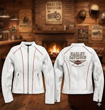 Giacca in pelle di vacchetta da moto cruiser H-D bianca da donna harley Davidson