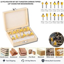 12 PCS Router Bit Set Tungsten Carbide TCT 1/4" Shank for Wood MDF Plywood HW