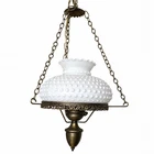Vintage Hobnail Milk Glass Hurricane Hanging Lamp Copper Finish Chimney