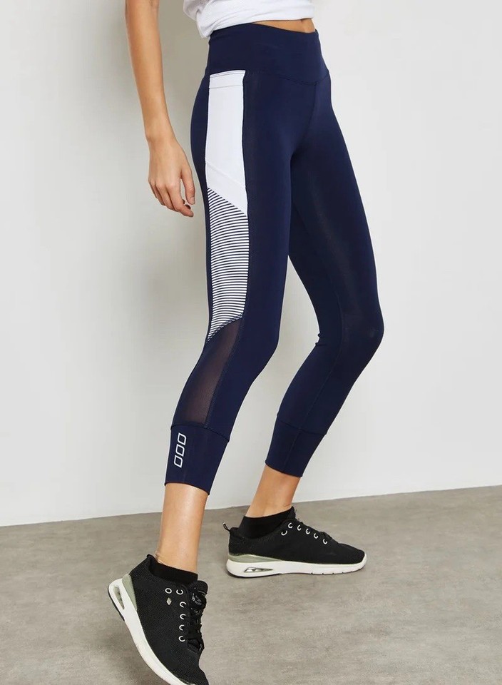 Lorna Jane Women’s Navy/White Colourblock High Rise Ankle Leggings Size M