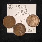 1909 VDB Lincoln Wheat Cent Lot of 3 Coins Circulated VF