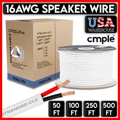 16AWG In-Wall Speaker Wire 2 Conductor CL2 16 Gauge 16/2 Car Home Audio Cord LOT