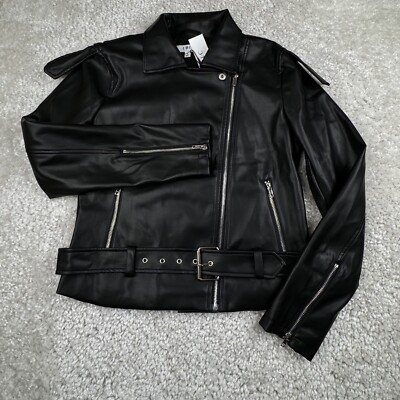 LBLC The Label Vegan Leather Mena Moto Zip Jacket Black Womens