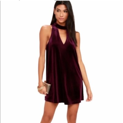 Lulu's NWOT Sweet Song Plum Purple Velvet Swing Dress Size Medium | eBay
