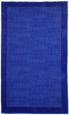 Versace Electric Blue Signature Logos Terry Beach Blanket Towel 