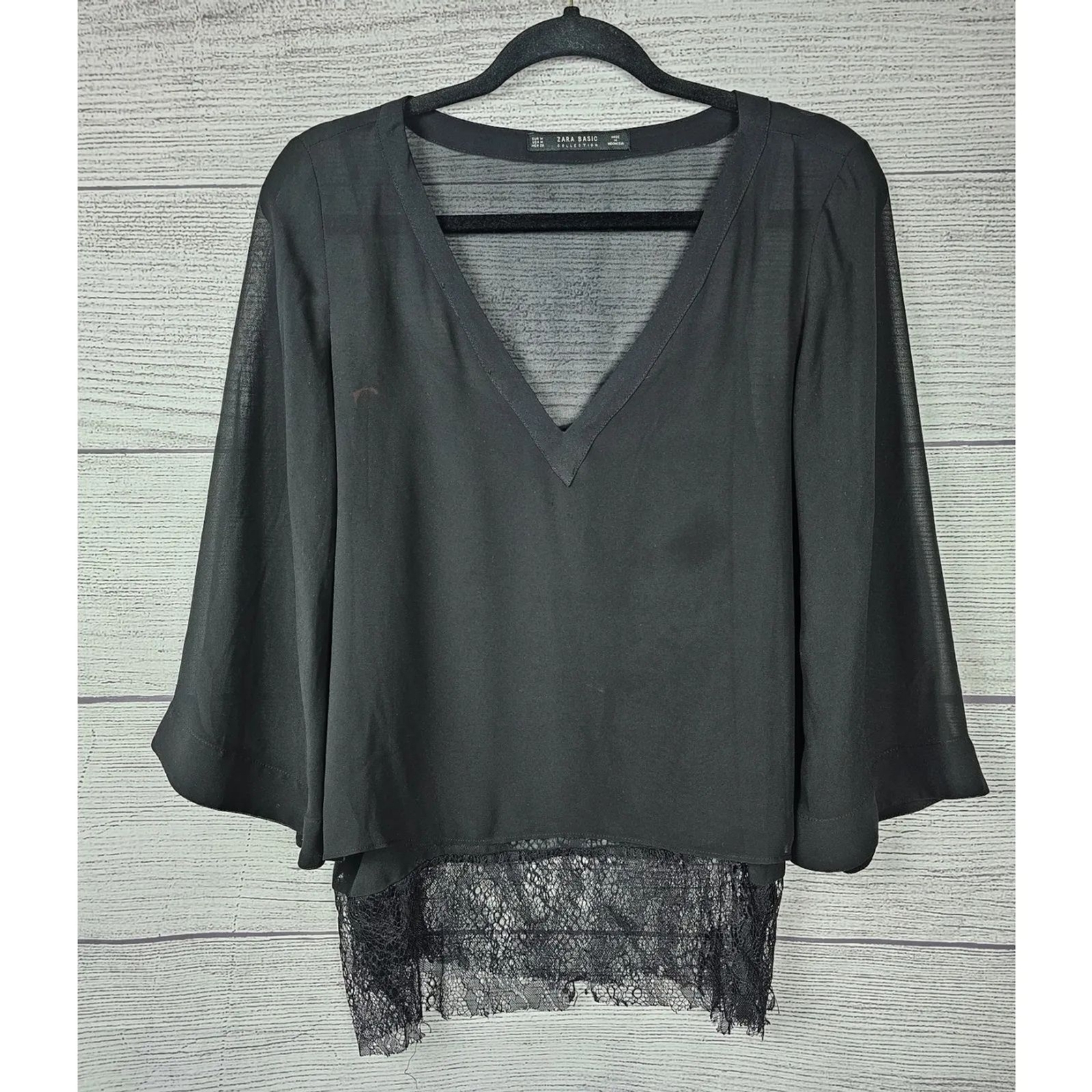 Zara Basic Collection Top Overlay Sheer Blouse Bl… - image 1