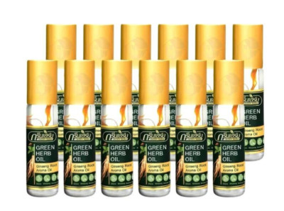 12 X Thai ginseng Green herb oil Relief Pain Dizziness Herbal balm refreshing