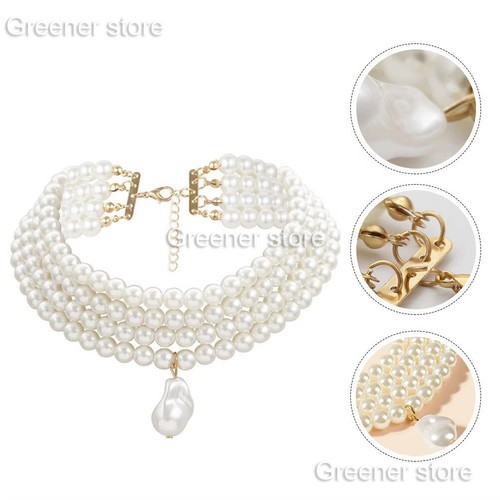 Women Multilayer White Imitation-Pearl Choker Fashion Wide Bib Necklace Jewelry - Picture 5 of 14
