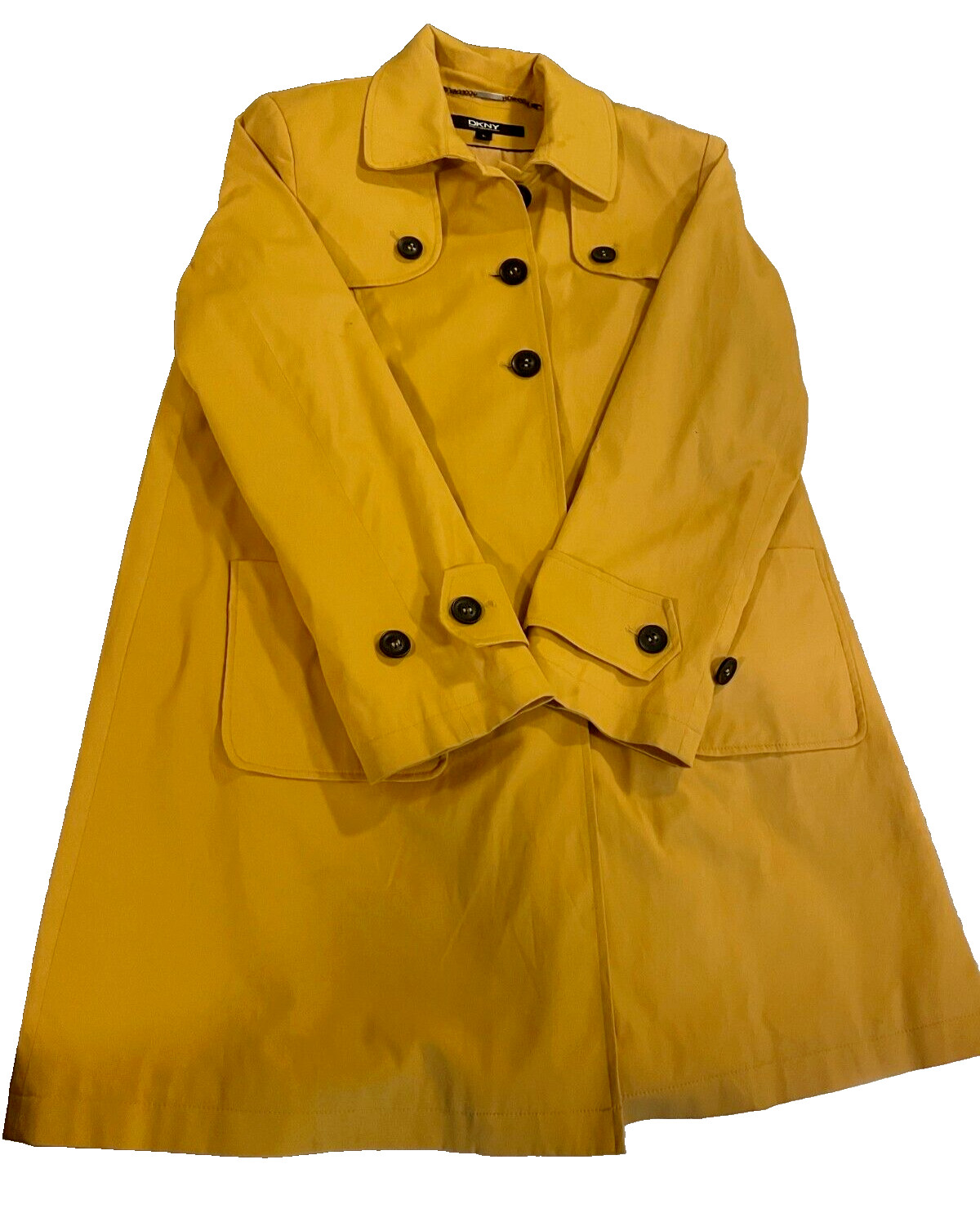 DKNY Collared Lined Yellow Rain Jacket Buttons Po… - image 4