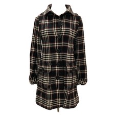 B’s Closet Mid Length Jacket Coat Black Red White Plaid Juniors Size M