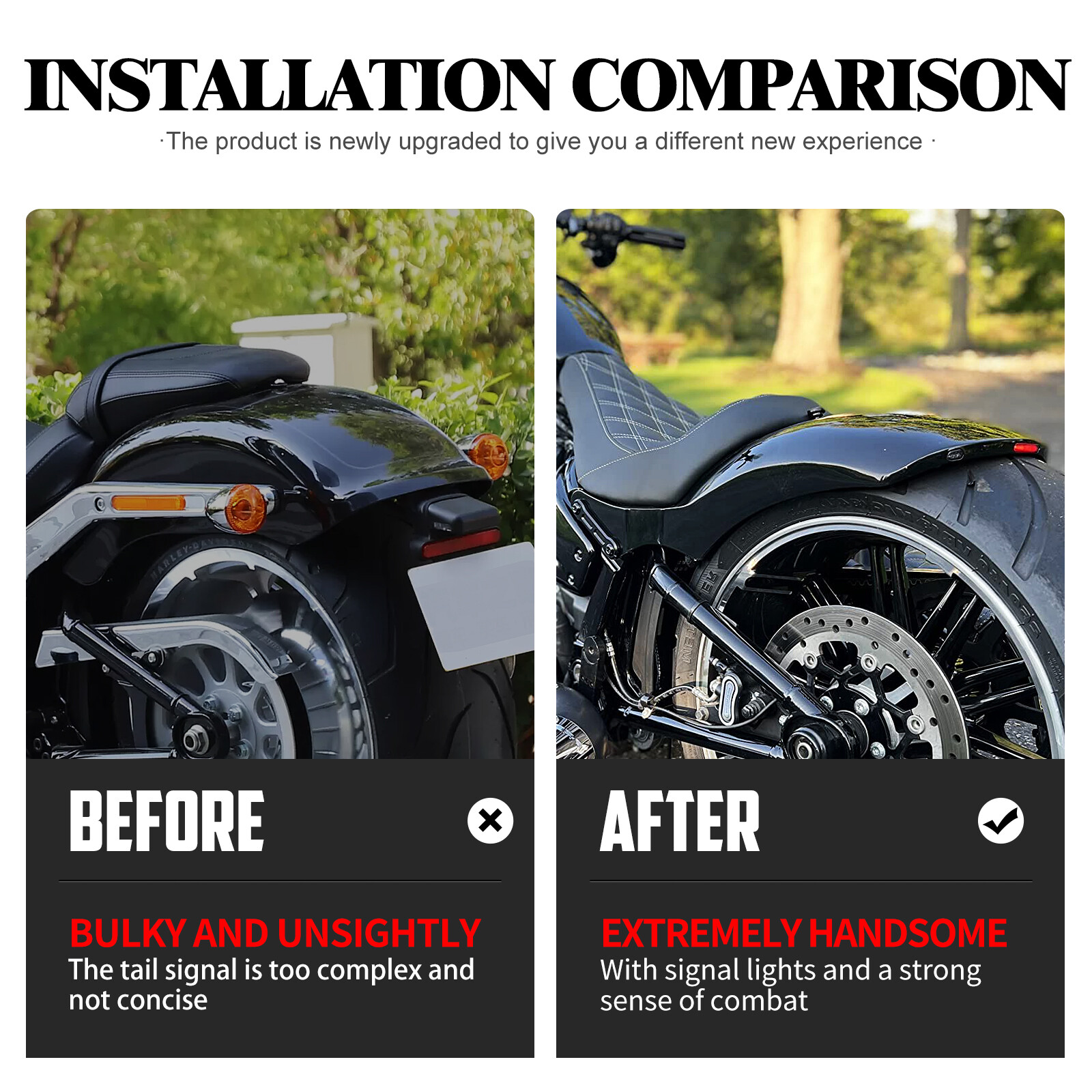 Red Line Solo Driver Rider Seat + Rear Short Fender w/ Turn Signal LED Light Kit