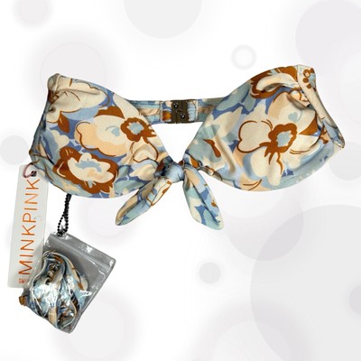 Minkpink Swim Bikini Top XSMALL Multicolor Lumi Tie Front Bandeau NWT Retail $70
