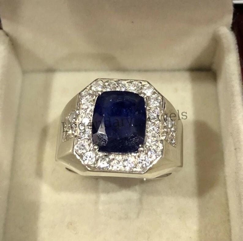Natural Blue Sapphire Gemstone With 925 Silver Plated Men's Ring Men's Jewelry - Image 2 of 4