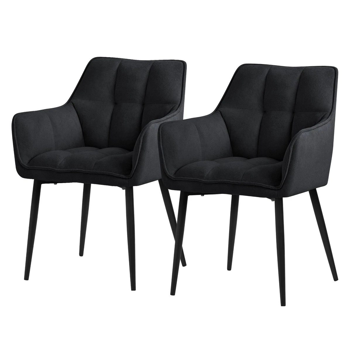 2x Sillas de comedor negras de tejido de rizo asiento ergonómico con patas metal