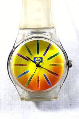 Werbe-Armbanduhr von Hewlett Packard, hp, Kunststoff-Armband, Batterie, 70er J.