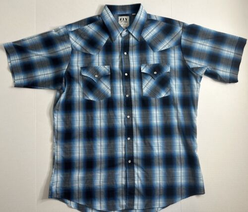 ELY Cattleman Western Men’s L Pearl Snap Short Sleeves Striped Shirts Set 3 - Picture 2 of 9