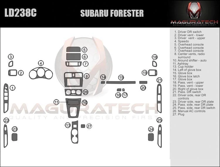 Se adapta a Subaru Forester 2003-2006 transmisión automática y manual CA grande KIT DE TABLERO DE CARBONO REAL Foto 2 de 4