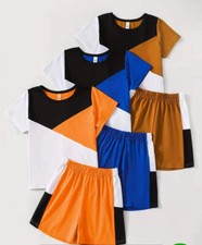 6-Piece Boys Colorblock Short Sleeve T-Shirt Shorts Set - Comfy Summer Outfit