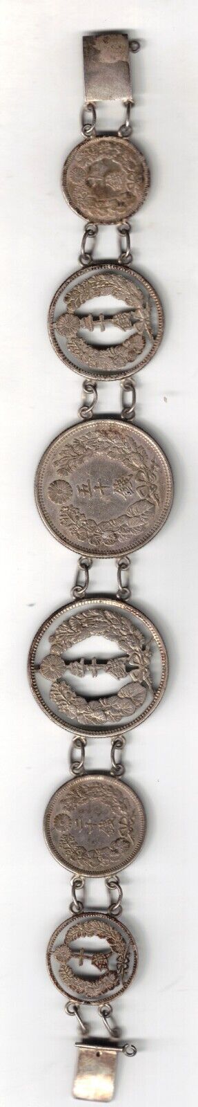 c.1900 Japanese Coin Bracelet All Silver Coins & … - image 1