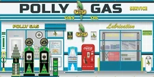 POLLY OLD GAS PUMP SERVICE STATION SCENE WALL MURAL SIGN BANNER GARAGE ART
