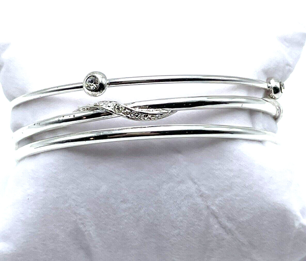 Silver Crystal Bangle Slim Stacking Bracelets Mad… - image 5