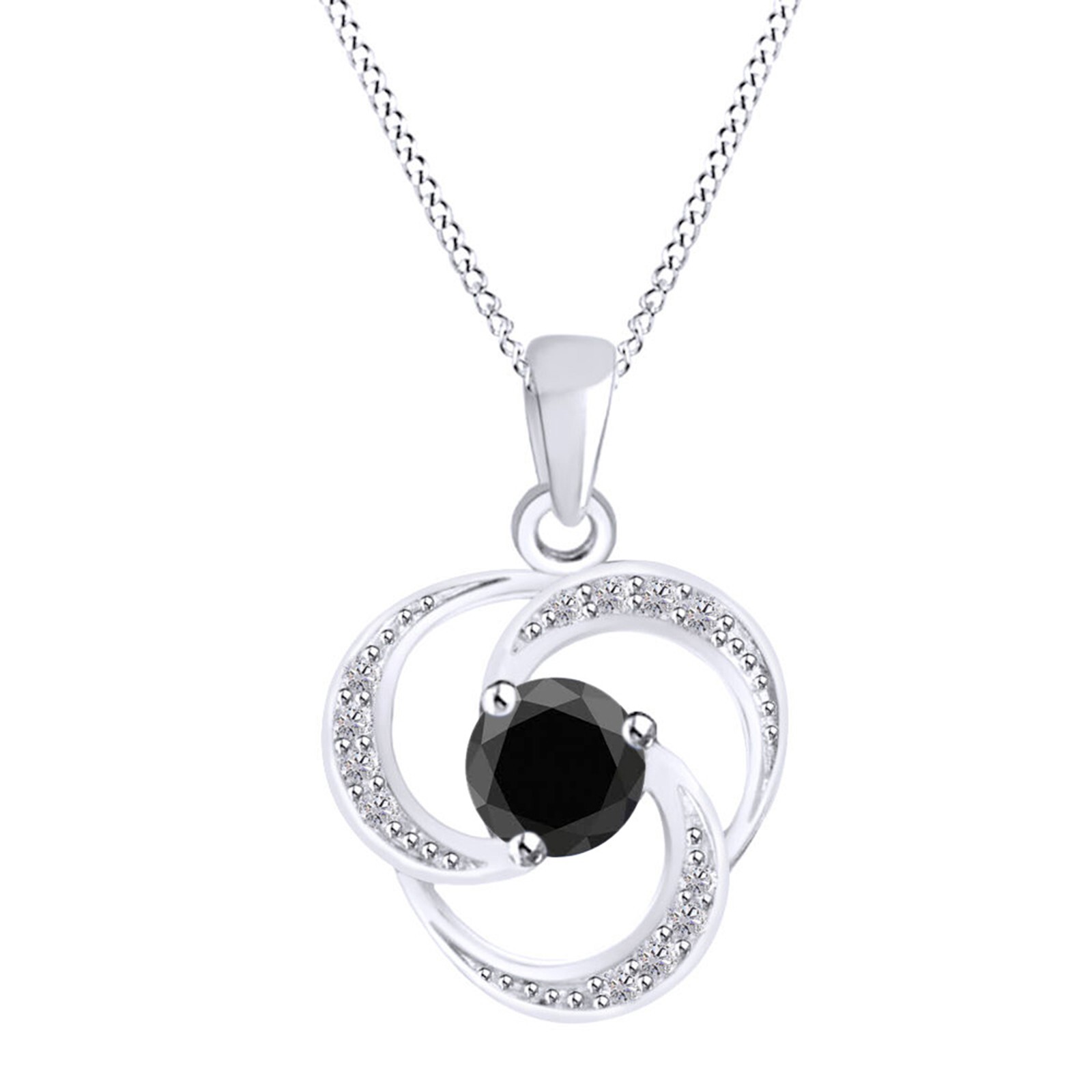 925 Sterling Silver 1.20Ct Round Shape Natural Black Diamond Solitaire Pendant