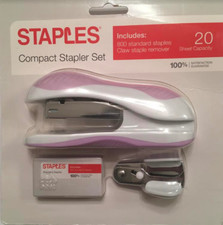STAPLES Compact Stapler Set, Pastel Pink/White