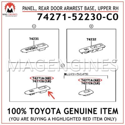 74271-52230-C0 GENUINE OEM PANEL, REAR DOOR ARMREST BASE, UPPER RH