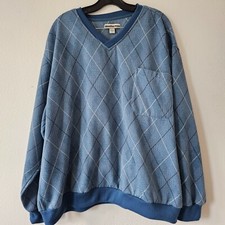 Weatherman Men's V-Neck Sweater 3XL Blue Diamond Pattern Front Pocket.