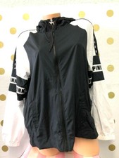 Victoria's Secret Pink Anorak Windbreaker Jacket Full-Zip Hoodie Black/White NWT