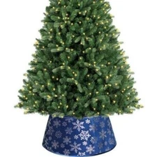 Blue Velvet Silver Glitter Snowflakes 22" Christmas Tree Stand Band Cover