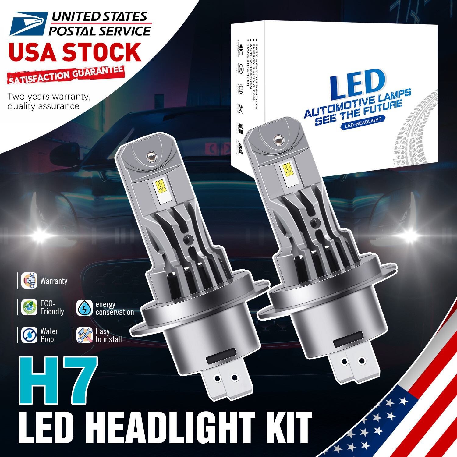 2x H7 LED Headlight Bulbs 70W 20000LM Super Bright 6000K CANbus High Low Beam Kit  