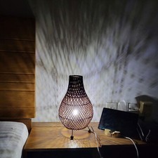 Rattan Tischlampe - Natürlich Weidenkorb - H:39 CM ,L: 24 - Brand Neu & Verpackt