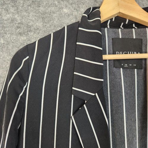 Decjuba Jacket Womens Size 10 Shacket Blazer Lightweight Black Striped Office - Picture 3 of 11