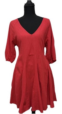 Universal Thread Red Fit Flare Dress S V Neck 3/4 Sleeve NWT Casual