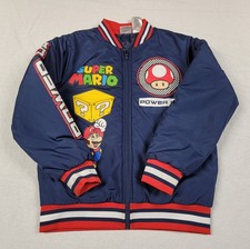 Nintendo Super Mario Power Up Navy Kids Bomber Jacket Boys Size 10/12