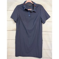 Banana Republic Womens Navy Blue Pinstripe Embellished Collar Shift Dress Small